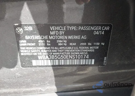 2014 BMW 328I xDrive z USA, uszkodzony, nr VIN WBA3B5G50ENS10174